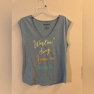 Margaritaville Light Blue Tank Top with Yellow and Orange Text
